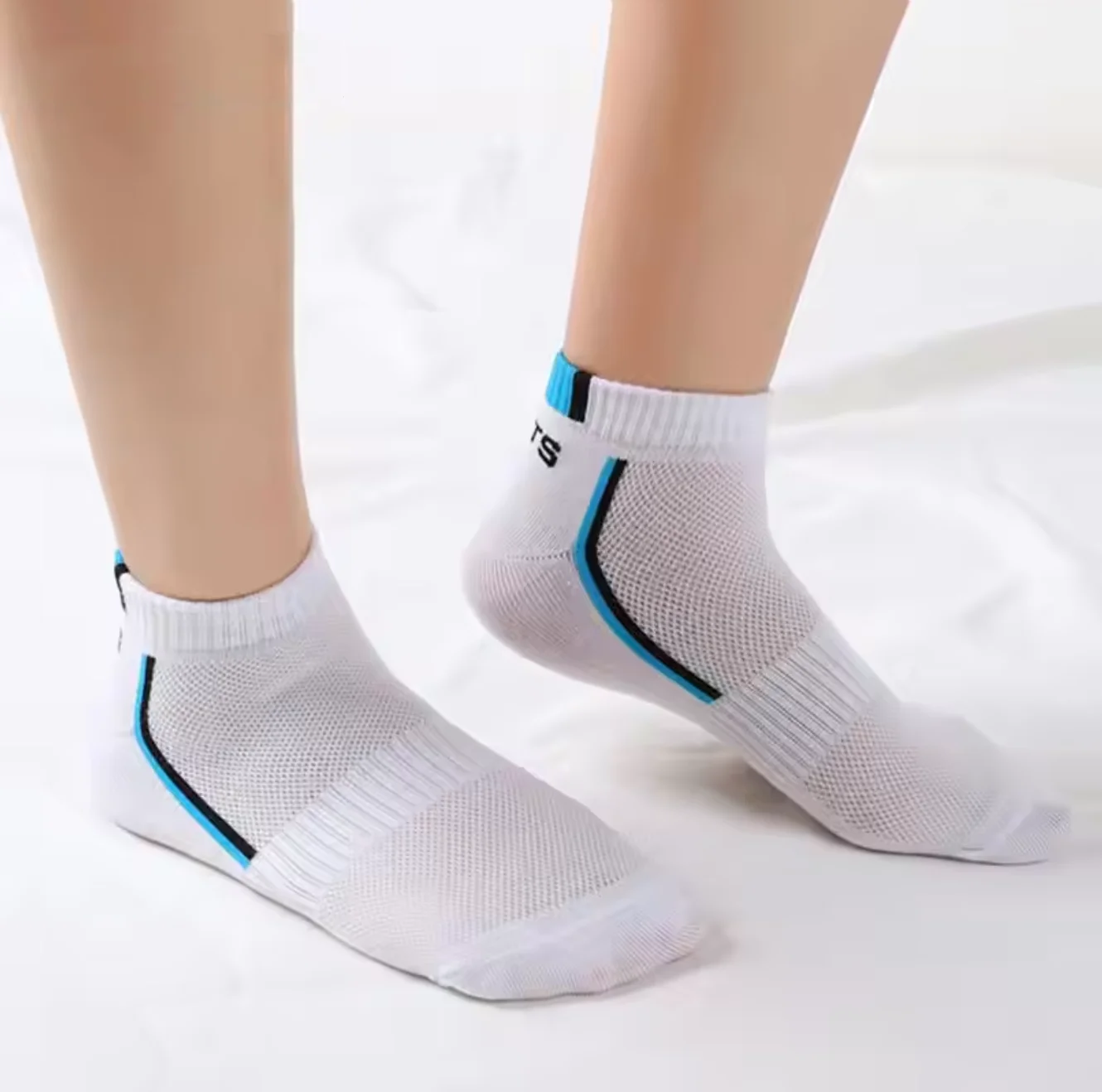Anti-Rutsch-Bootssocken für Herren, 5 Paar Knöchelsocken mit Blockdruck für Business und Sport, atmungsaktiv, schweißbeständig, geruchshemmend, bequem – Detail 7