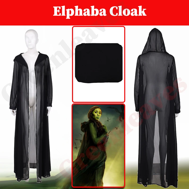 عباءة الشريرة الساحرة Elphaba التأثيرية باللون الأسود الشفاف زي الرأس الفيلم الشريرة لملابس تنكرية جيدة ملابس فانتازيا للهالوين #1