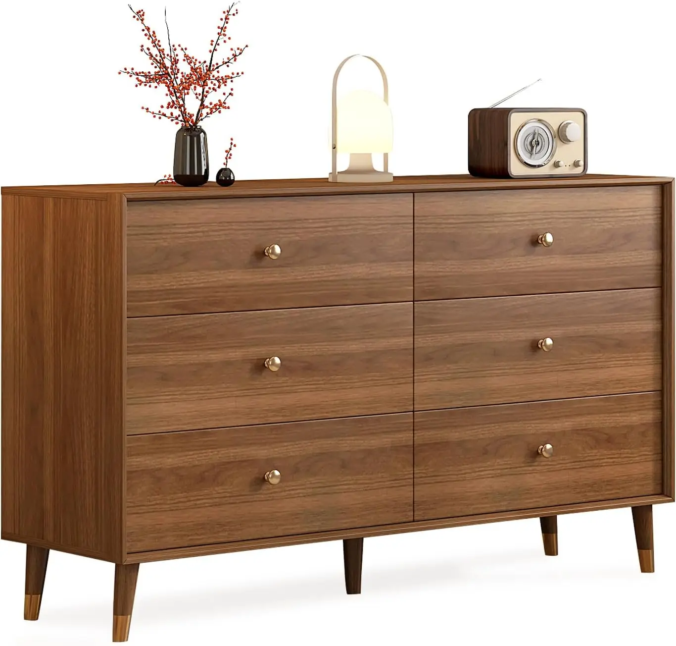 6 Drawer Dresser for Bedroom Furniture.Wood Dressers & chests of Drawers.Beveled Edge Design, Hand-Polished.Bedroom