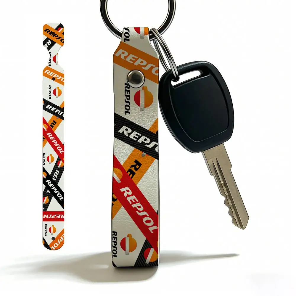 

For Repsol PU Leather Motorcycle Keychain Universal Motorbike Key Ring Holder For Riders Men Gift