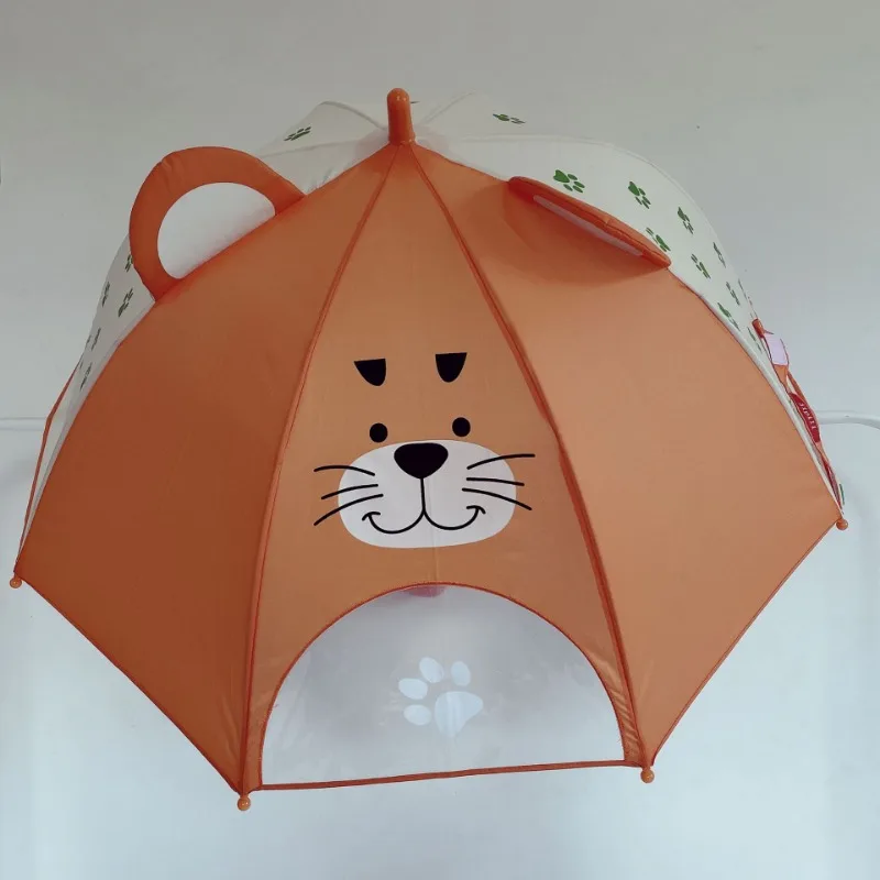 Long-Handled Cartoon Umbrella for Kids, 3D Ear Modeling, See-through and Light, Animation, Creative, Boys and Girls