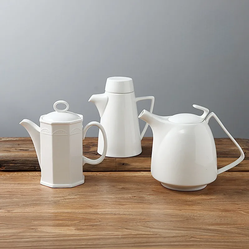 Pure White Shaped Ceramic Kettle Porcelain Coffee Pot Hotel Bar Decoration Teapot Restaurant Table Setting Household Drinkware