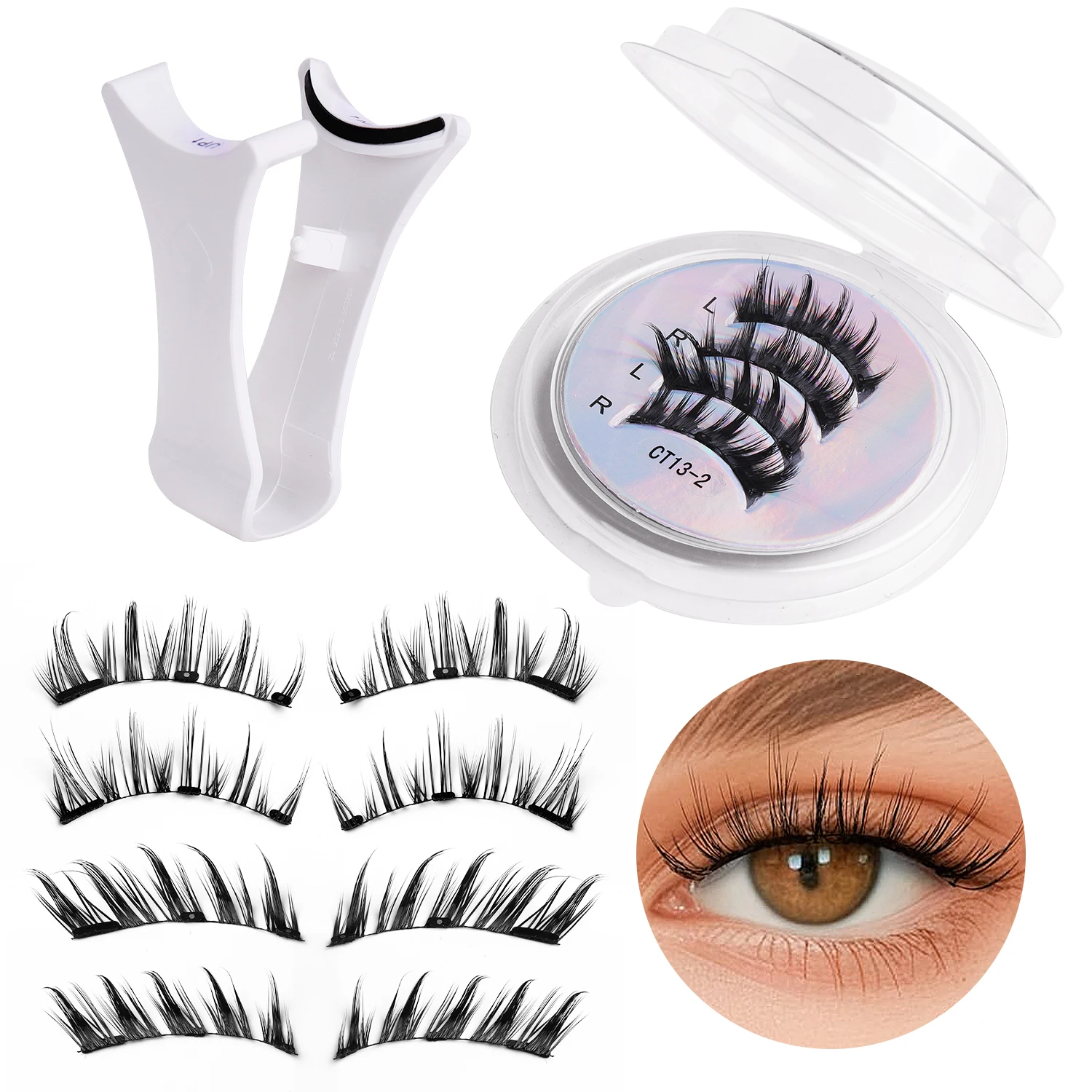 2025 Upgrade Magnetic Eyelashes Easy Apply - Reusable No Glue Eyelash Kit with Magnet Tweezers, 2 Pair  Curly Lashes Value Pack