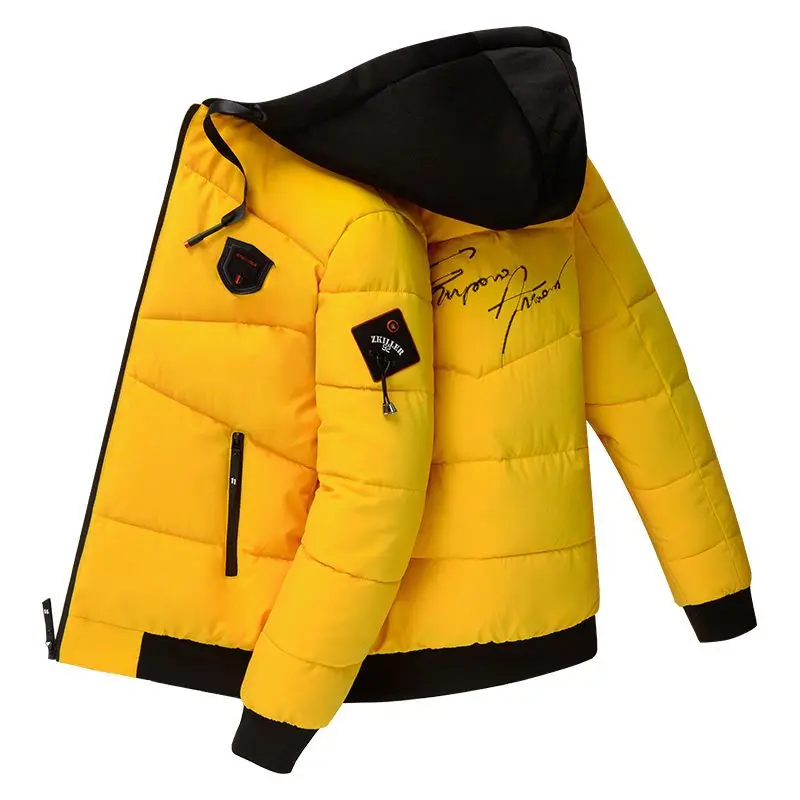 2023 New Cotton-Padded Coat Men Winter Coat Yellow Stand-up Collar Jacket Thickened Padded Jacket Youth Winter Clothes Men