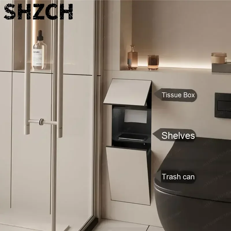 SSM  304 stainless steel niche toilet hidden trash can embedded in tissue box concealed toilet niche can