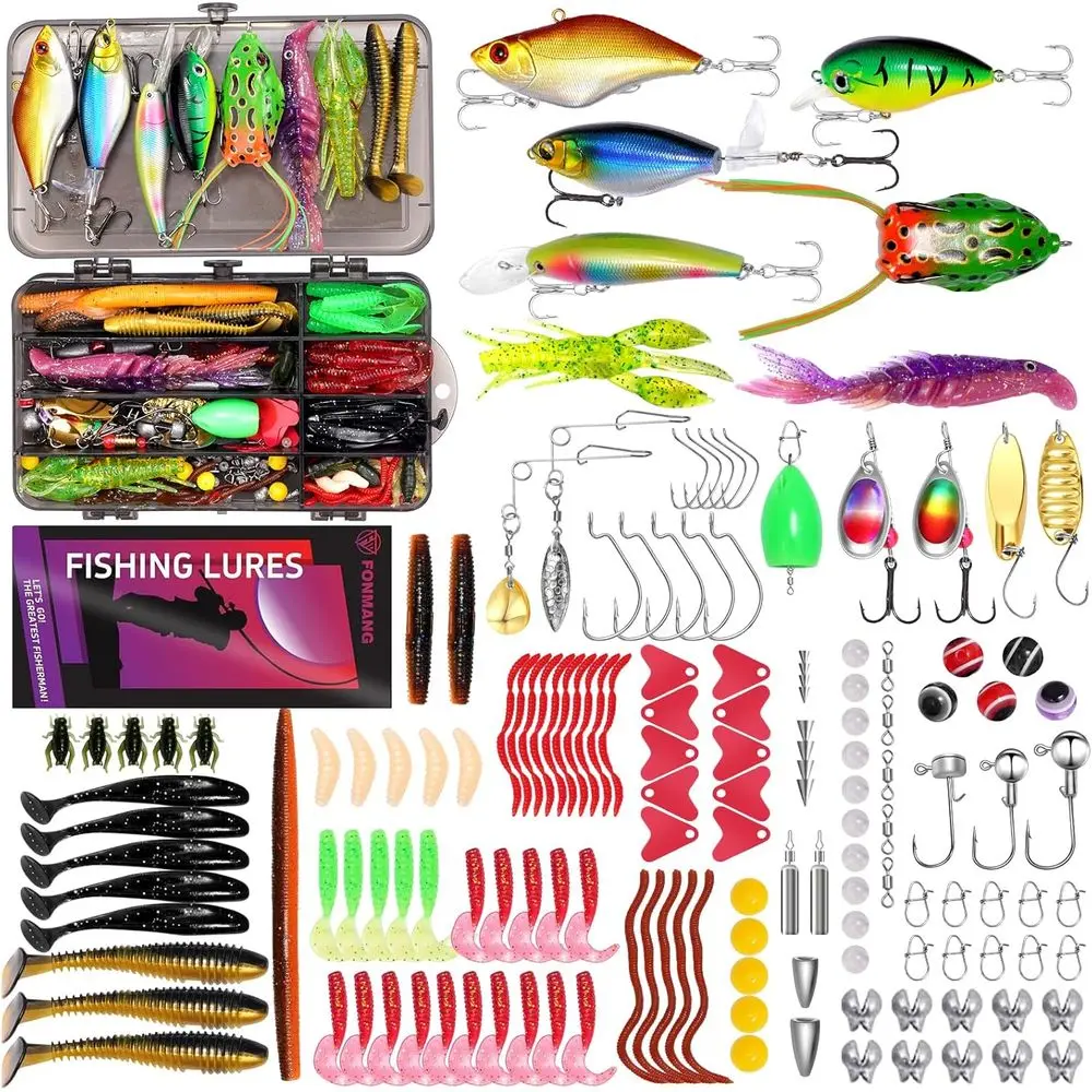 

2025 Premium Fishing Kit: VIBs, Frogs, Minnows, Soft Baits, Hooks & Weights for Freshwater Bass, Walleye, Trout