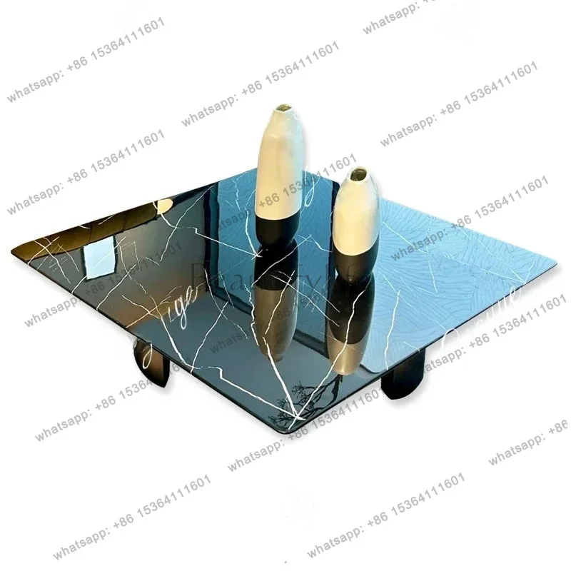 YJ Italian Minimalist Natural Luxury Stone Black And White Root Square Coffee Table Large Flat Natural Marble Square C