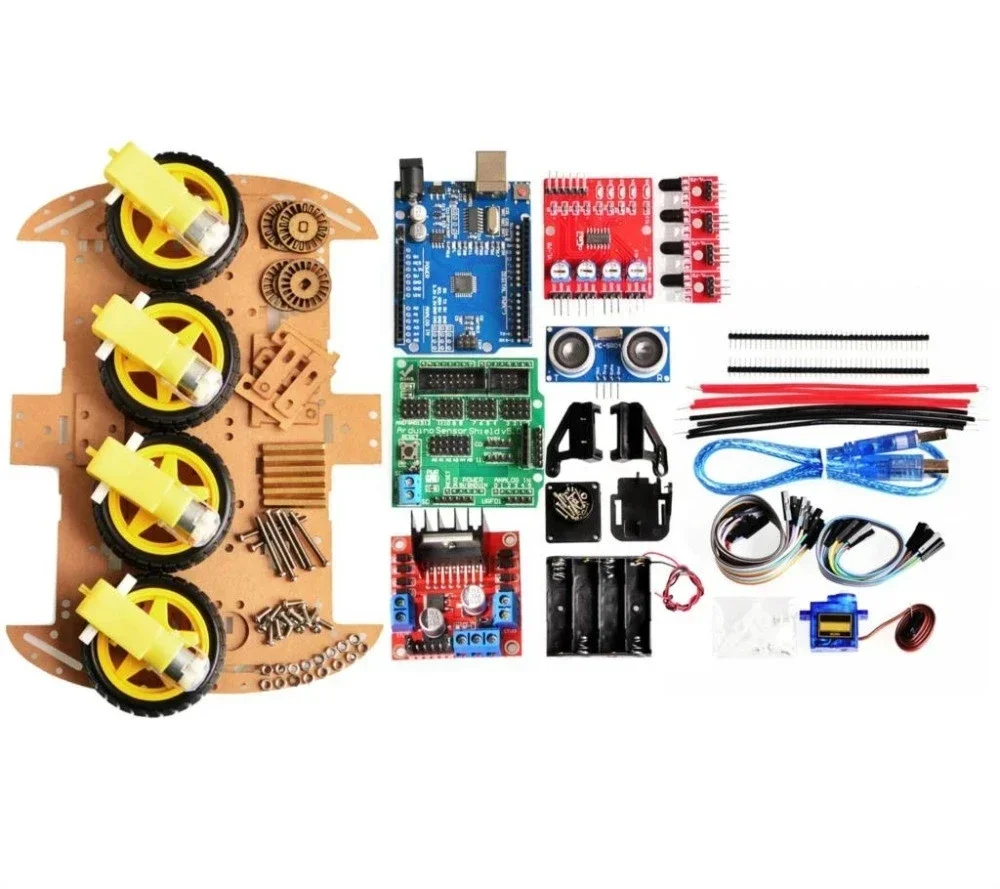 

New Avoidance tracking Motor Smart Robot Car Chassis Kit Speed Encoder Battery Box 4WD Ultrasonic module kit