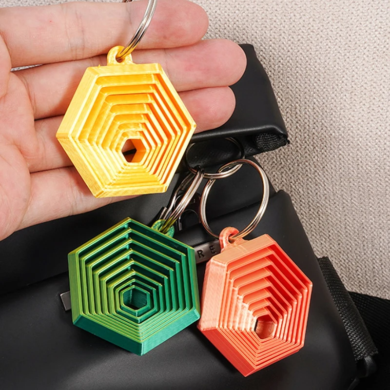 1 Piece Couple Key Hook Gift For Friends New Creative 3D Printed Hexagon Keychain Can Push-pull-rotate Fidget Stress Relief Toy