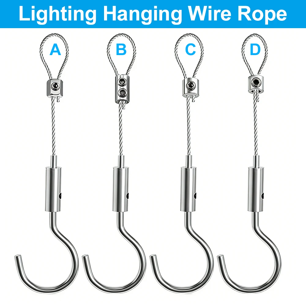 

Lighting Hanging Rope 1.5mm Thick Adjustable 304 Stainless Steel Wire Hanging Rope Wire Hanger Telescopic Opening Hook