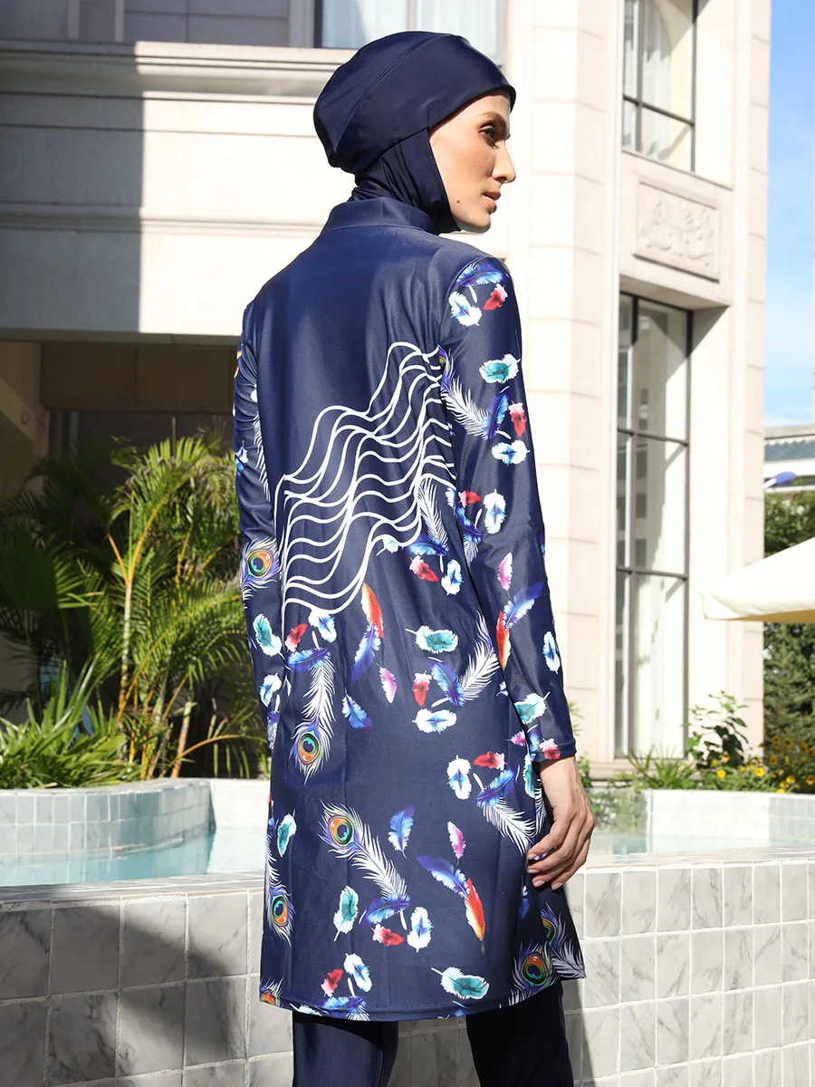 3/4PCS Burkini Muslim Woman femmes Swimsuit Modest Swimwear Islamic Long Sleeve Full Cover Hijab Flower Dress Top Swim Pants ​