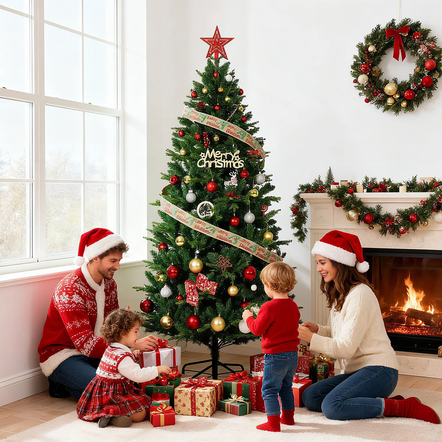Albero di Natale artificiale, alberi di Natale a forma di matita con supporto in metallo, albero di Natale realistico con aghi di pino, ideale per decorare la casa, l’ufficio, gli ambienti interni ed