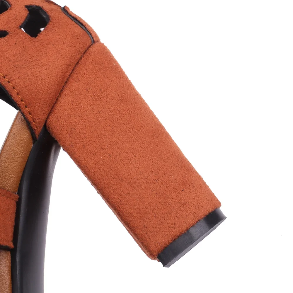 Summer Fashion Cutout Brown Women Sandals Pointed Toe Hollow High Block Heels Lady Party Shoes Plus Size 11 43 46 - view 6