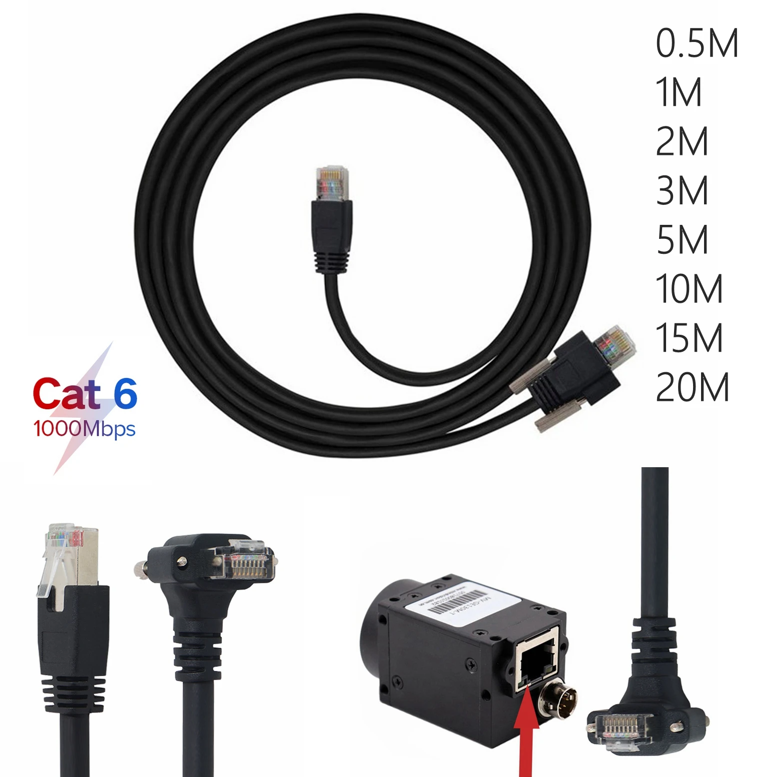 1-20M Ethernet Cable Up Angled RJ45 Vision Flexible Patch Cable Wear Resisting Screw Lock Cat6 for GigE CCD Data-High Flex Tray