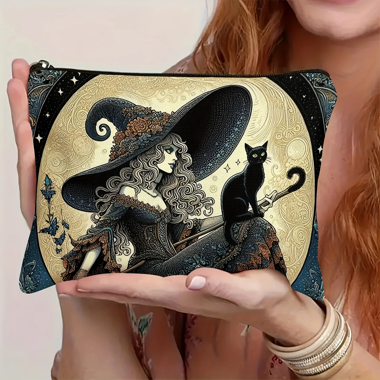 마녀와 고양이가 디자인한 화장품 가방 - 귀여운 다기능 지퍼 파우치, 보석 보관 가방