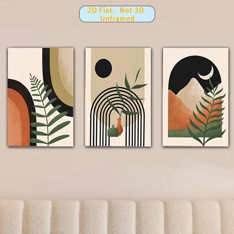 3pcs, Two-Dimensional Flat, Frameless Poster, Bohemian Style Wall Art 3pcs Set, Mid-Century Modern Wall Art, Bohemian Style R
