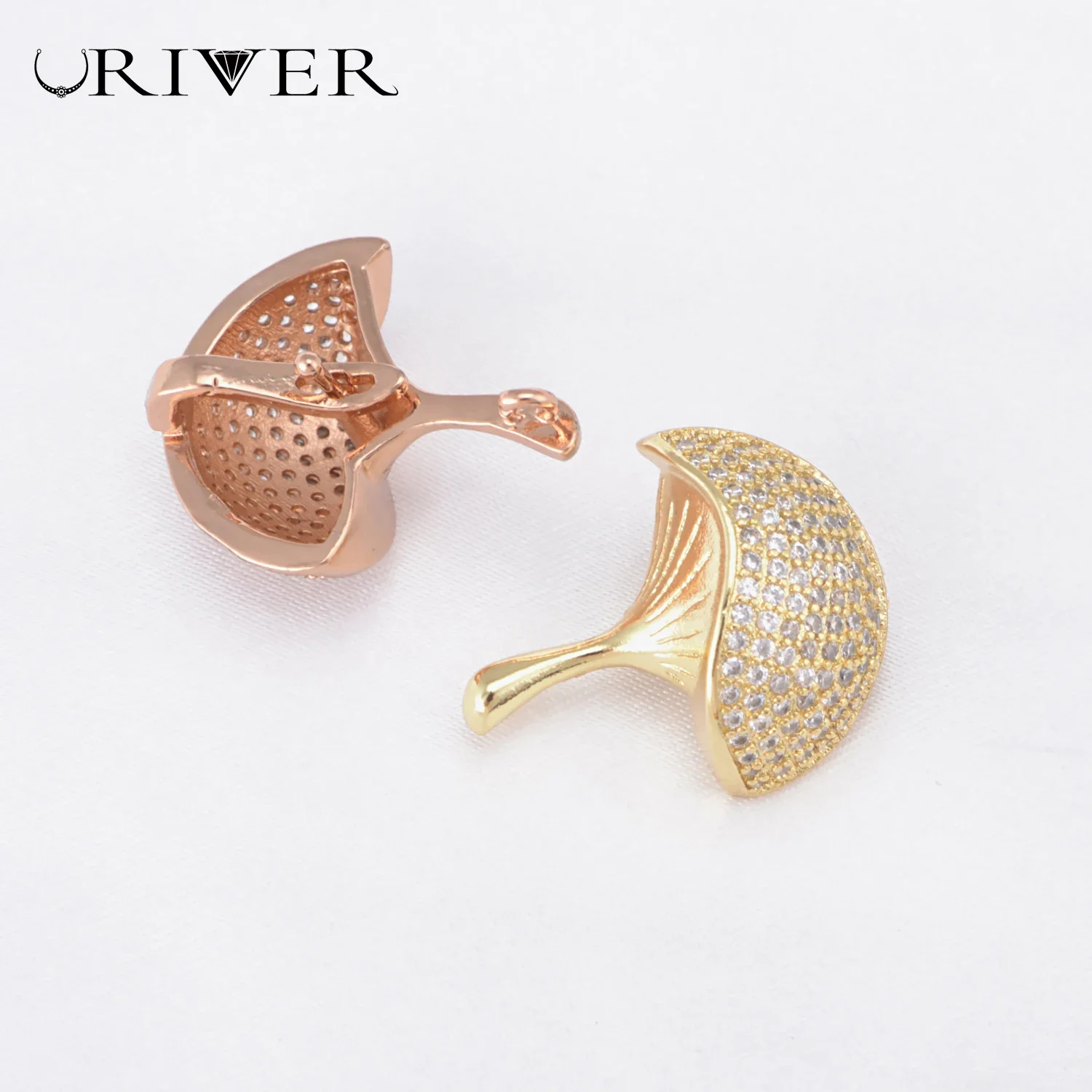 LJRIVER 2 Pcs Clasps for Mushroom DIY Buttons Paved Zircon Crystal Pearl Clasp Necklace Making Accessories Gold-plated Jewelry