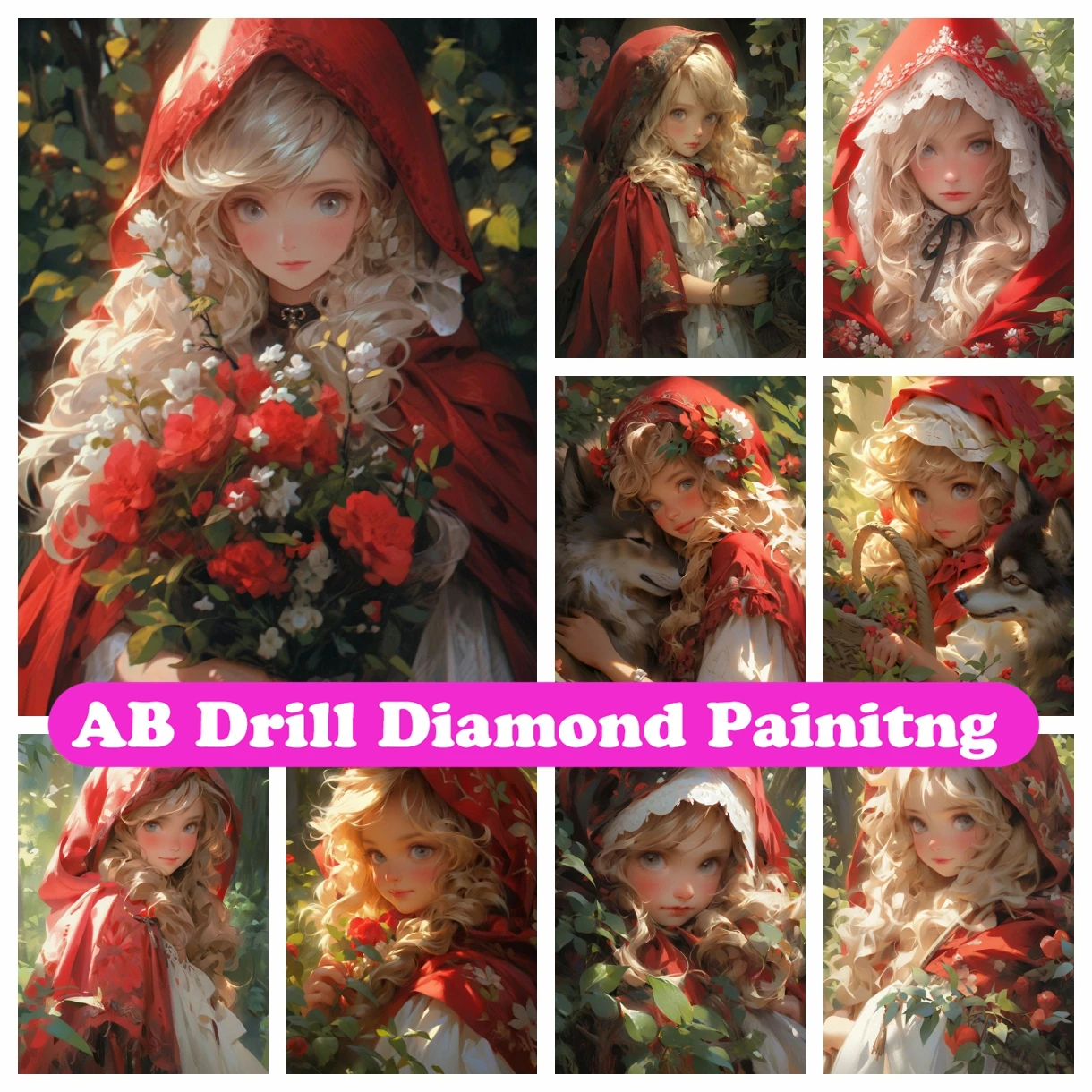 

Red Riding Hood 5D DIY AB Diamond Painting Embroidery Cartoon Girl Art Cross Stitch Mosaic Rhinestones Hobby Home Decor Gift