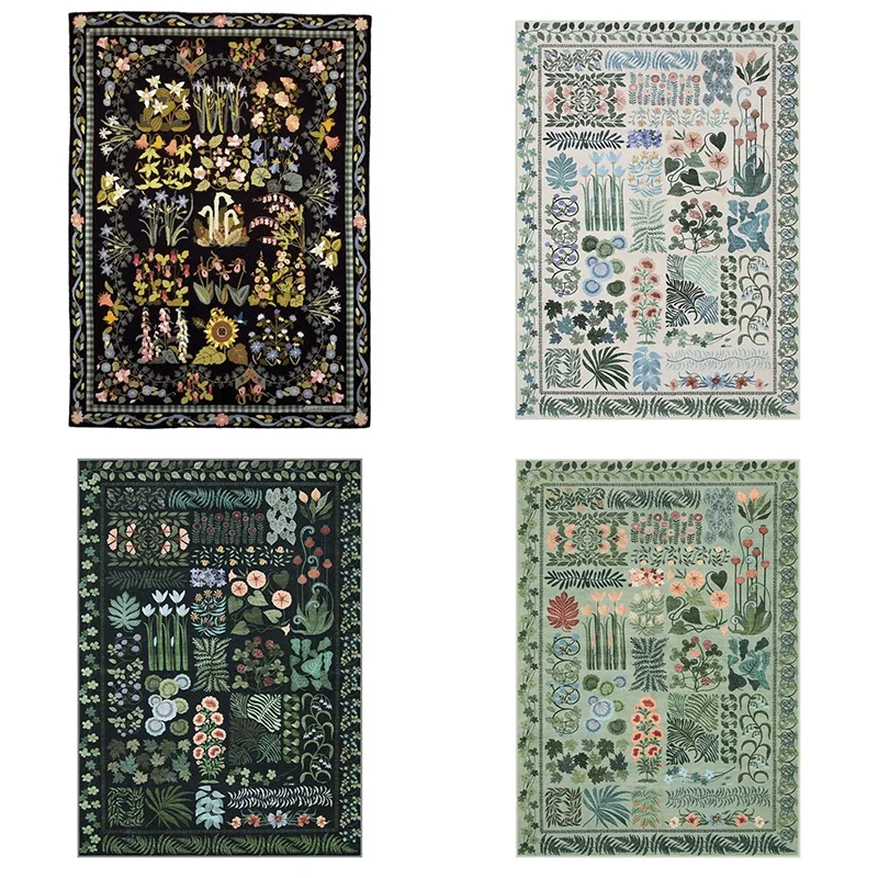 

Modern Patchwork Botanical Rug for Bathroom, Kitchen Entryway and Living Room Non-Slip Decor