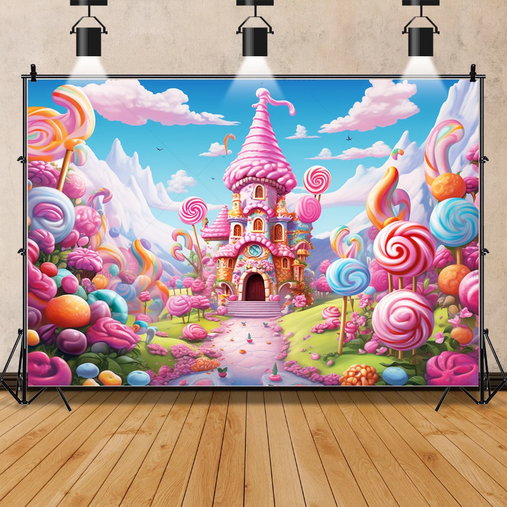 Pink Candy World Baby Shower 1st Birthday Backdrop Photography Castle Party Decor Background Portrait Photographic Photo Studio