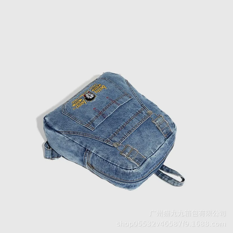 2024 Vintage Denim Shoulder Bag Korean Large-capacity Washed Mini Backpacks College Students Schoolbag Leisure Travel Backpacks