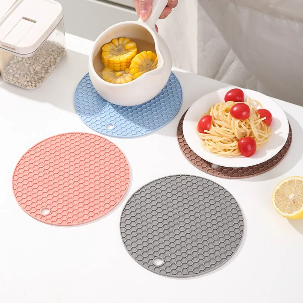 17/13cm Round Silicone Table Mat Extra Thick Placemat Open Cans Honeycomb Hot Pad Coffee Cup Coaster Creative Kitchen Pot Holder