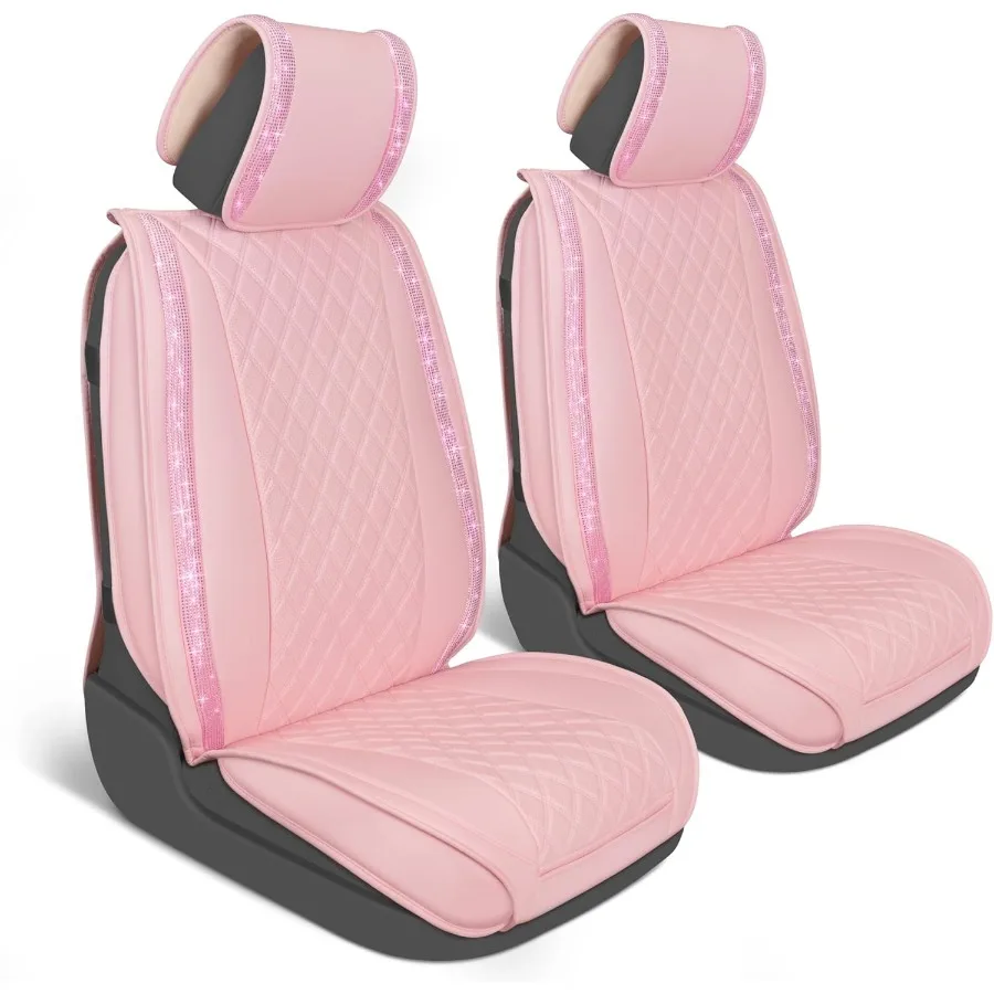 

CrystalClear Pink Car Seat Covers for Front Seats of SUVs and Cars Luxurious Vegan Leather with Bling Crystals Premium Automoti