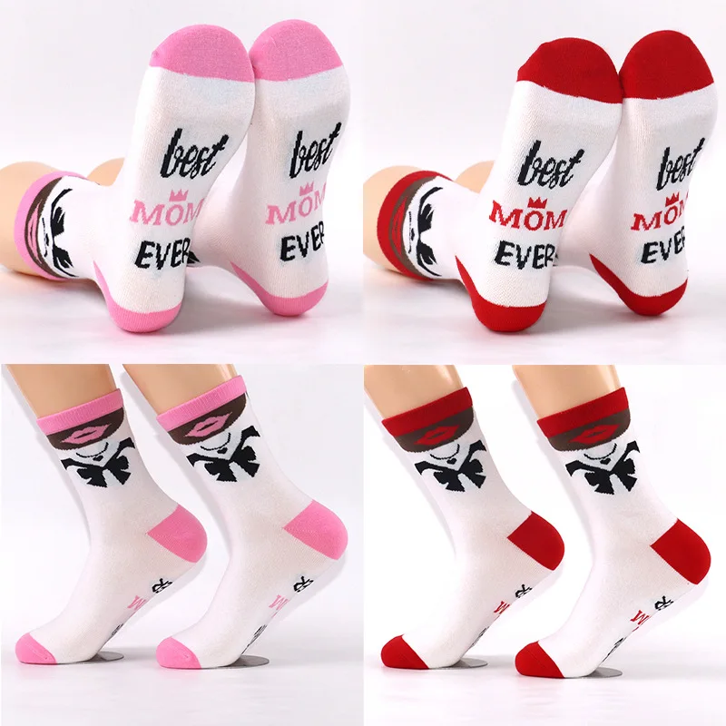 Cross-Border Popular Mid-Calf Cotton Socks Mother's Day Series Gift Soles Letter Jacquard Casual Sports Socks