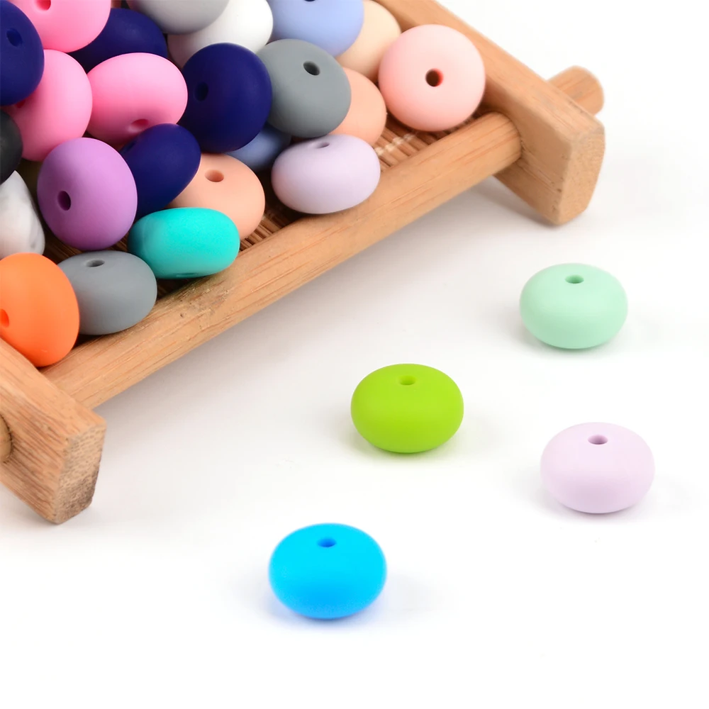 LOFCA Wholesale 50pcs/lot 14mm Mini Abacus Loose Silicone Beads Beaded Necklace For DIY Keychain Necklace Jewelry Accessories