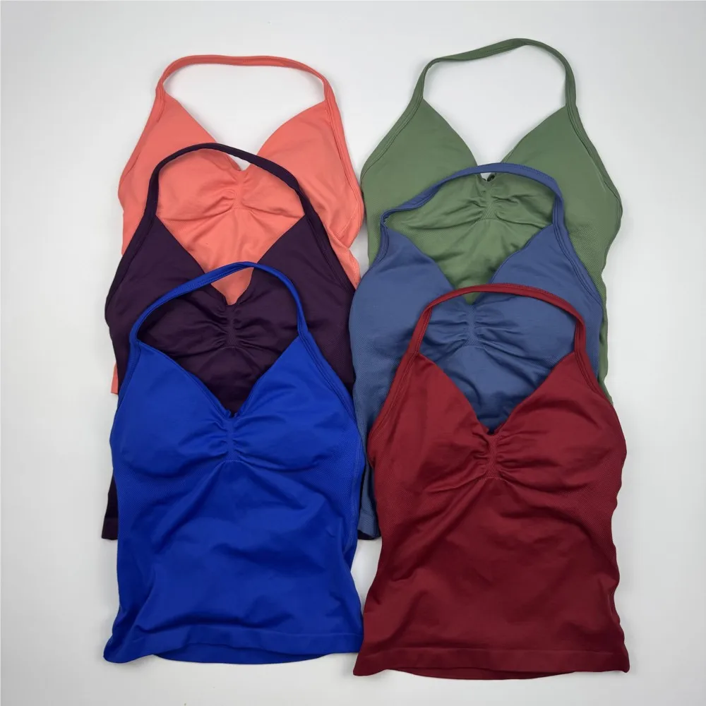 Longline Strappy المرأة اللياقة البدنية تانك القمم رياضة جديدة مفتوحة الظهر الصدرية مع شعار تشغيل تجريب الرسن سترة يوجا رياضية INS