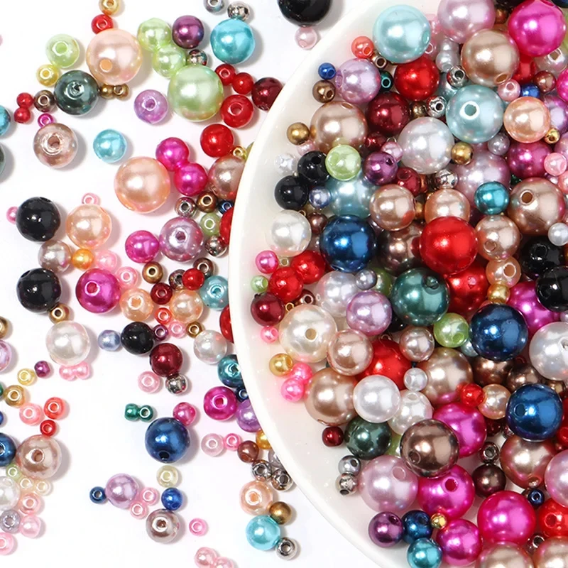 144Pcs Colorful Imitation Pearl Beads With Hole 3-8mm Round Resin Pearl Ball Beads Spacer Loose Beads for DIY Jewelry Craft Make