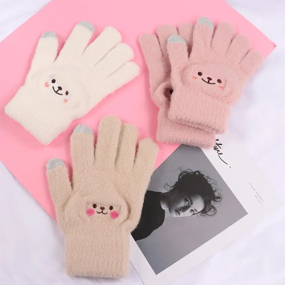 Invierno cálido lindo de felpa hombres mujeres dibujos animados mitones cálidos dedo completo guantes de pantalla táctil guantes de punto