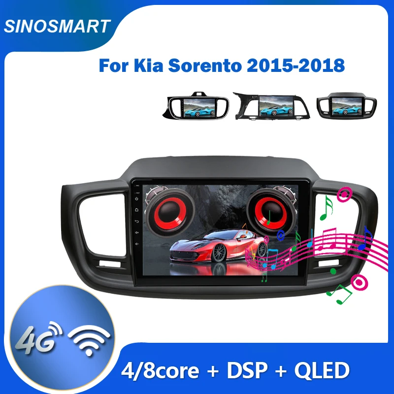 Sinosmart Car GPS Navigation Radio for Kia Sorento 2015-2018 K4 2014-2017 Cachet Pegas 2.5D IPS/QLED Screen 8 Core,DSP