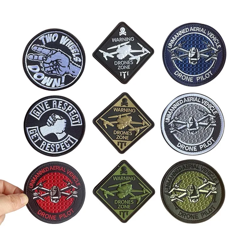 Unmanned Aerial Vehicle,Drone Pilot Tactical Emblem Embroidery Patches,WARNING DRONES ZONE PVC Rubber Badge Backpack Stickers