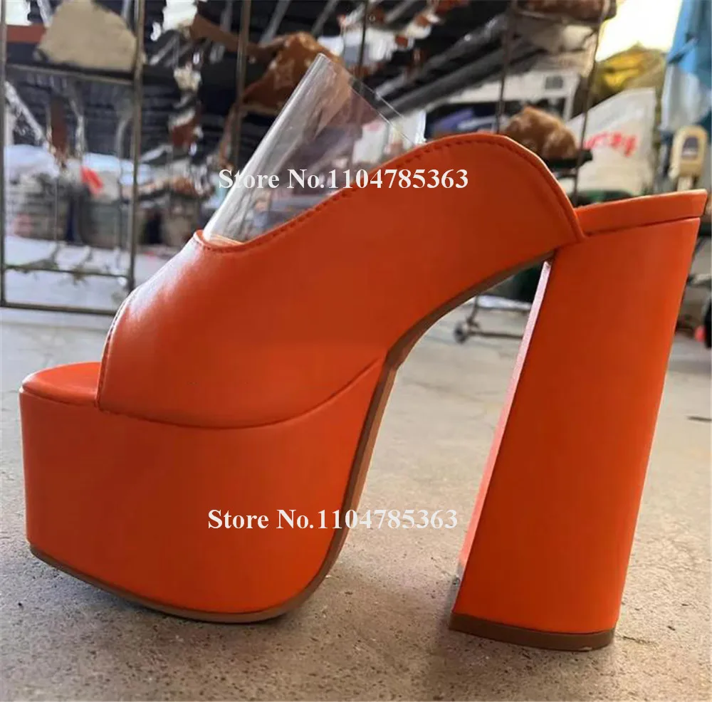 Neueste PVC-Patchwork-Sandalen mit klobigem Absatz, Peep-Toe, Gold, Rosa, Orange, hohe Plattform, transparente Träger, dicker Absatz