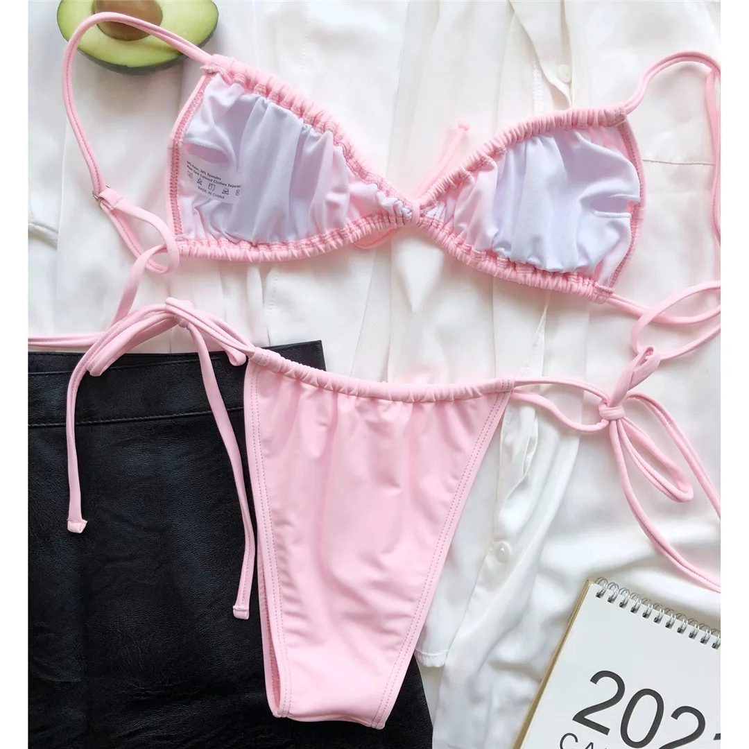 Neuer sexy, winziger, plissierter, geraffter Bikini, Damen-Badebekleidung, zweiteiliger Bikini-Set, gepolsterter Badeanzug, Badebekleidung, Schwimmanzug V2999 – Detail 30