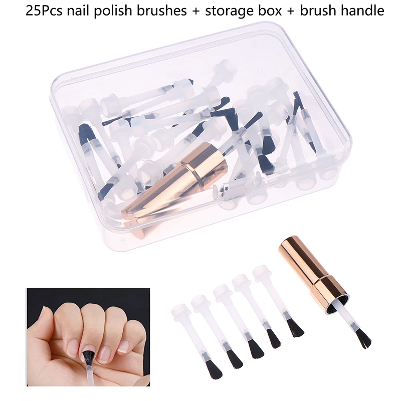 25 pz/scatola pennello per smalto usa e getta bottiglia per smalto pennello di ricambio pennello per nail art applicatori liquidi strumenti per manicure