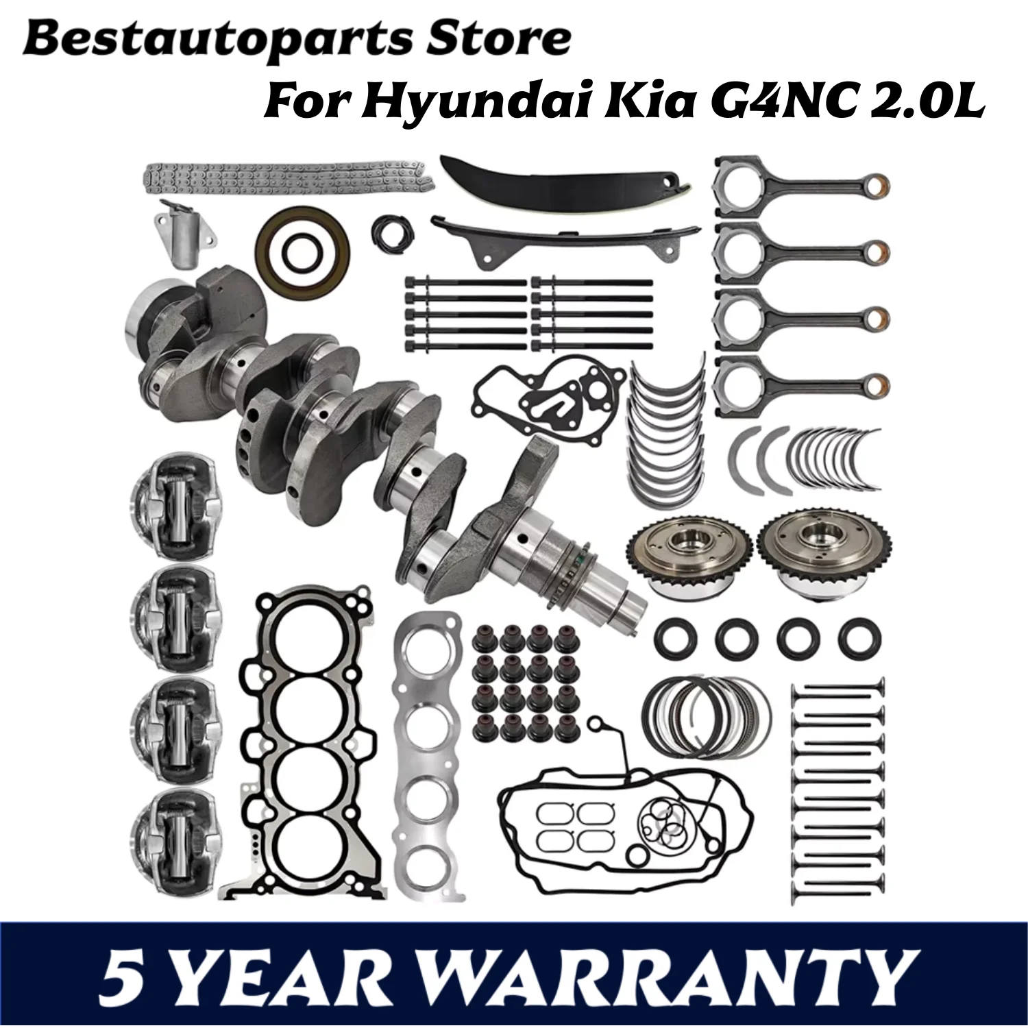 G4NC Engine Rebuild Timing Chain Kit Head Gasket Carmshaft Con Rod Bearing Piston Ring Set Kit 2.0 L L4 GAS For Hyundai Kia 2.0L