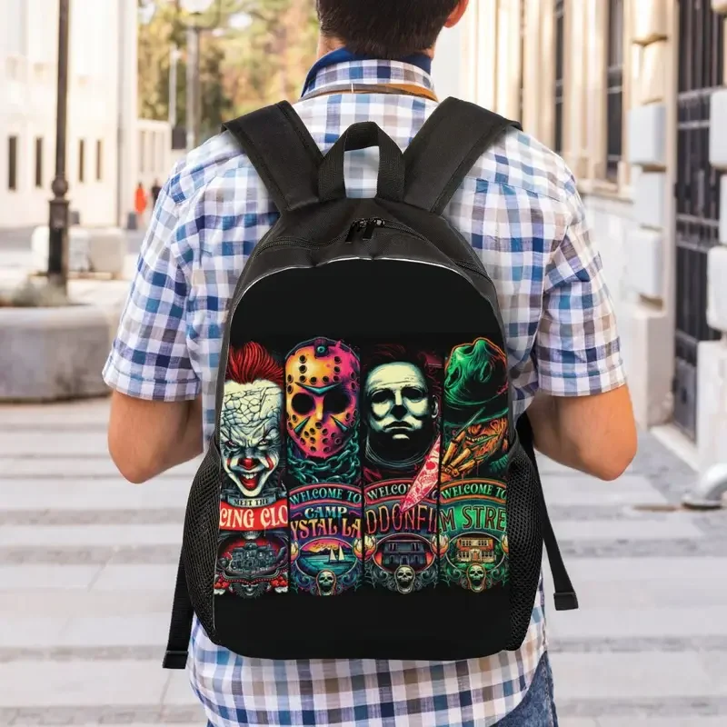 Custom Welcome To Horror Movies Backpacks for Men Women Waterproof School College Bag Print Bookbags