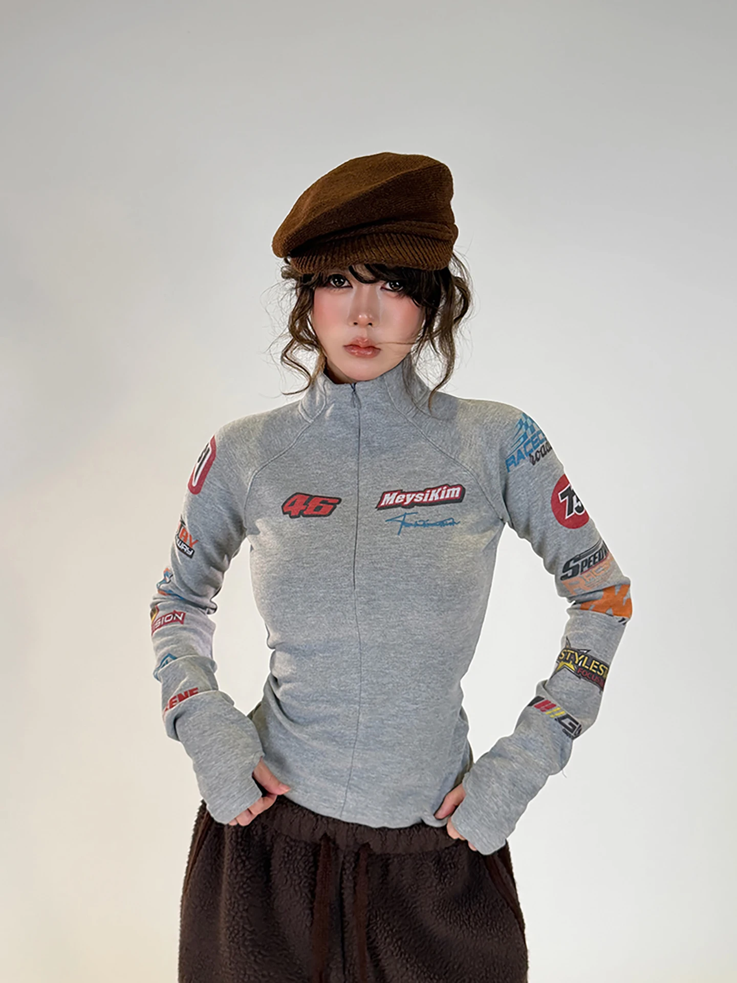 

Оригинальная женская удлиненная футболка Meysikim с высоким воротником, на подкладке, для ношения как базовая или внешняя одежда, облегающая, из хлопка и полиэстера