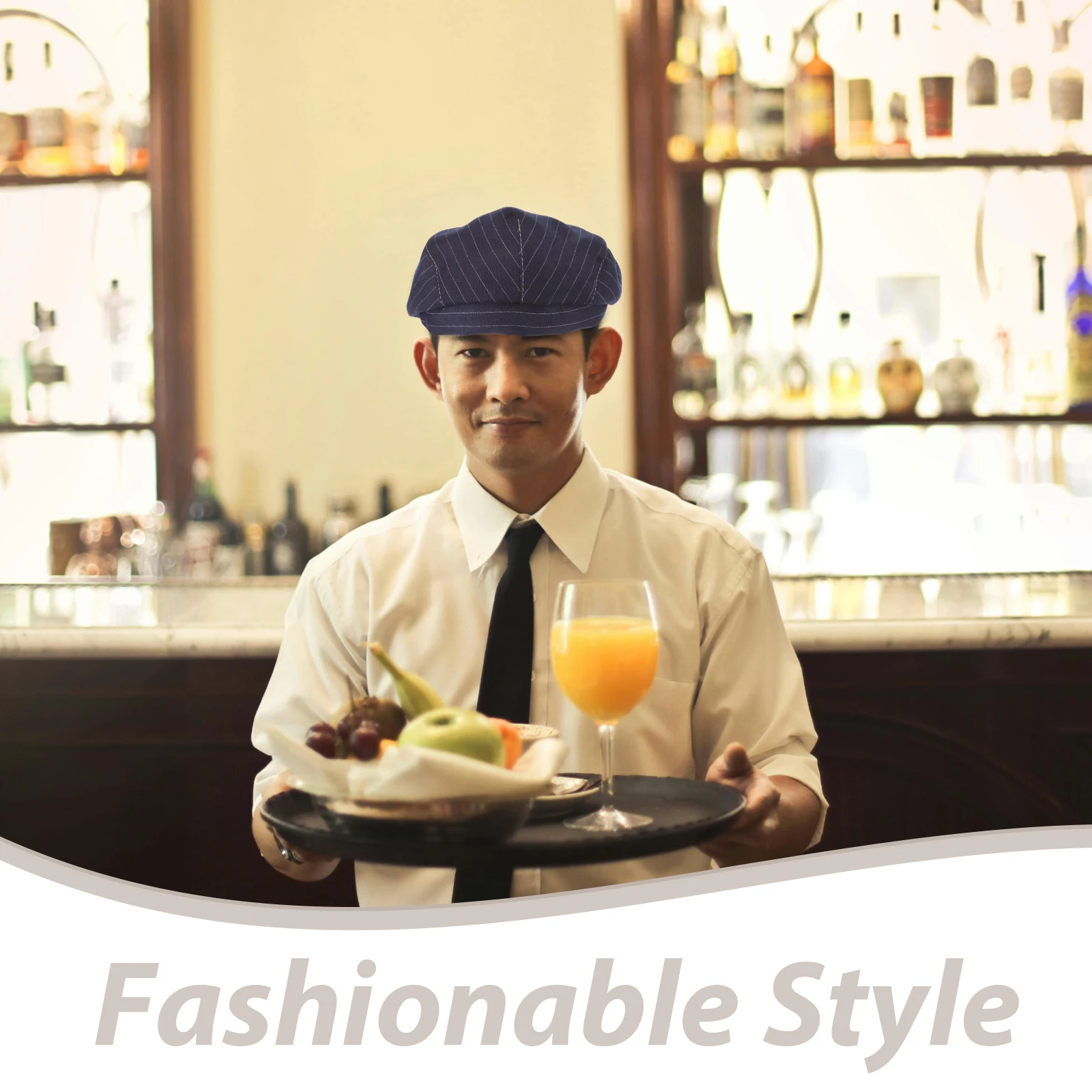 

Chef for Men Women Blue Stripe Kitchen Serving Hat Portable Chef Hats Waiter Cap Denim Material Cook Uniform Hat Restaurant