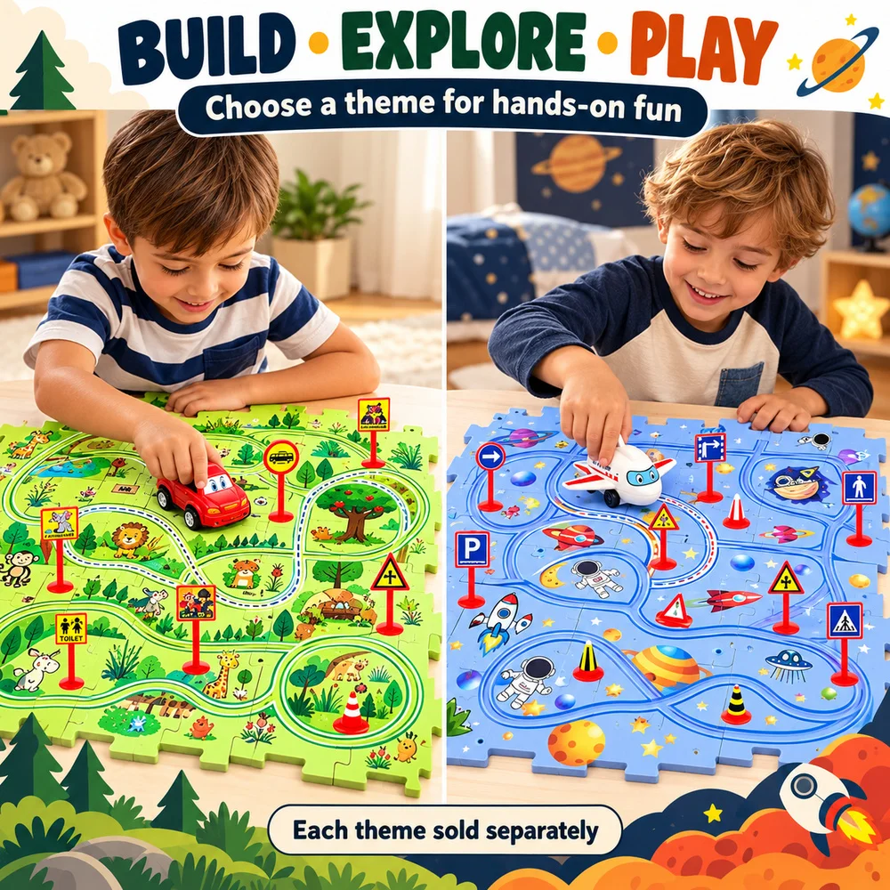 Puzzles for Kids DIY Toys Assembly of Electric Tram Automatic Track City Scene Car Mini Road Signs Construction of Puzzle Gift