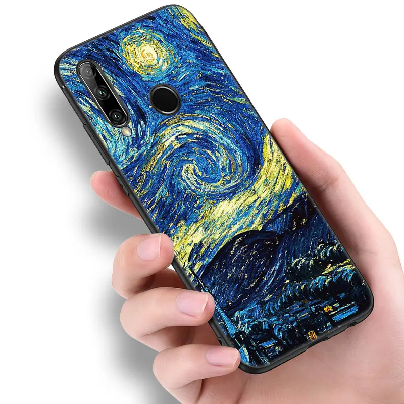 Van Gogh Star Art Black Phone Case For Huawei P50 P40 P30 P20 Pro P10 P9 P8 Lite 2017 P Smart Z 2021 2020 2019 Soft Cover