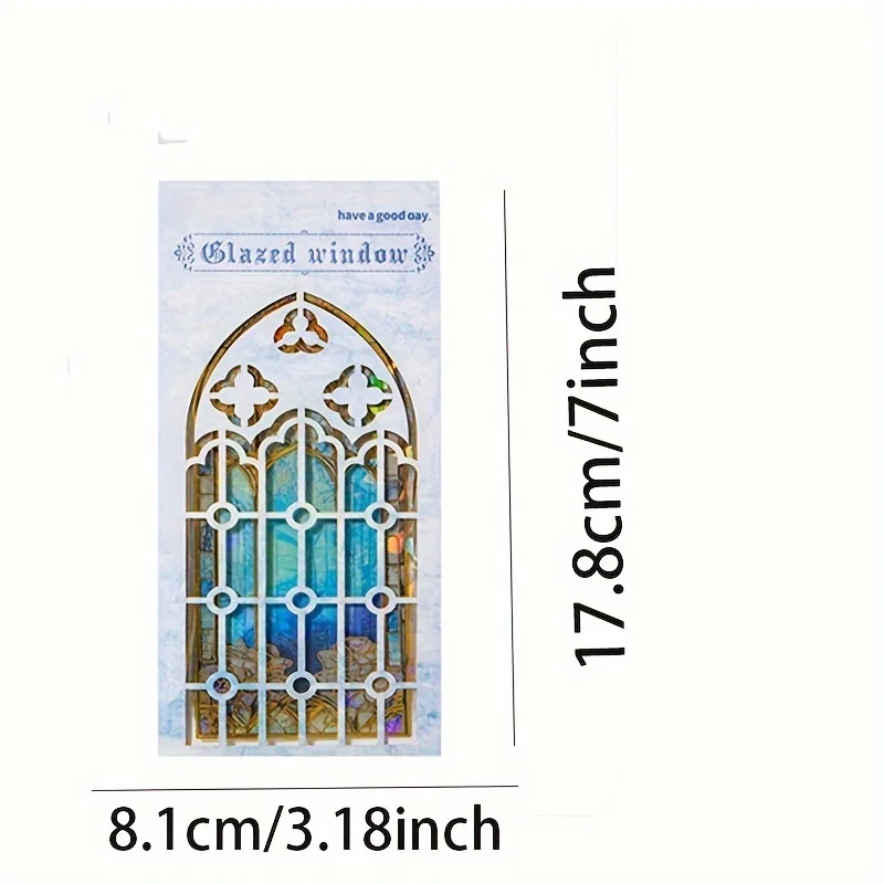 Vintage glass window series stickers, made of PET waterproof material, suitable for DIY handwriting, 6 styles, 5 patterns