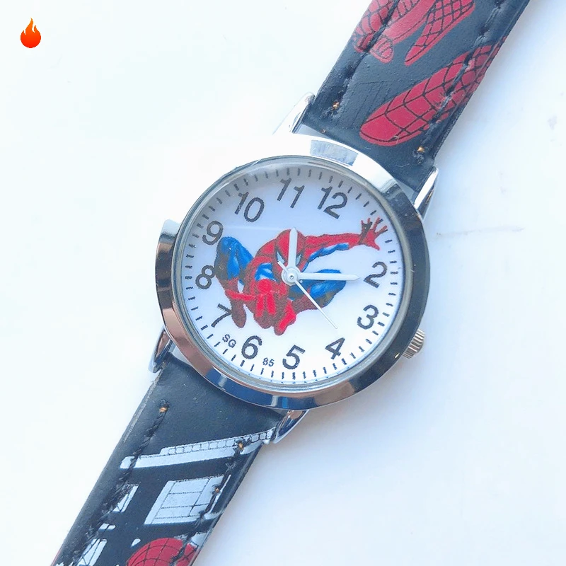SpiderMan Watch Cute Cartoon Watch Kids Watches Boys Christmas Gift Leather Quartz Watch view 4