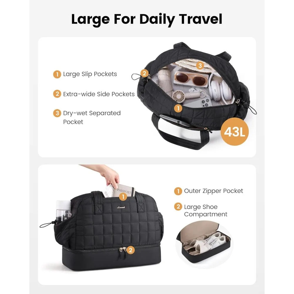 حقيبة نسائية كبيرة لعطلة نهاية الأسبوع مع حجرة للأحذية، حقيبة منتفخة للحمل للطائرات، حقيبة مستشفى مثالية #4