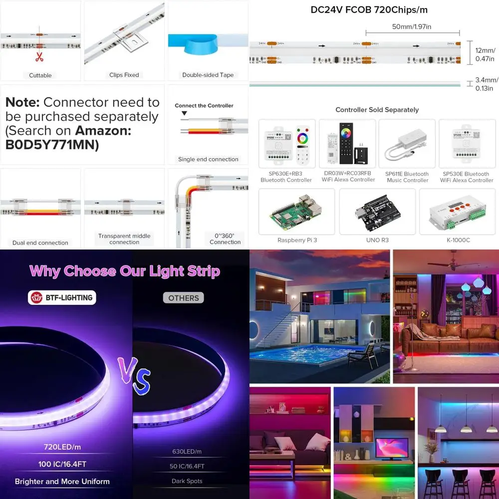 

Светодиодная лента RGB COB, 720 светодиодов/метр, DC24V, гибкая, высокой плотности, с равномерной подсветкой, 32,8 млн светодиодов в сборе, 20 светодиодов на метр, ширина 12 мм