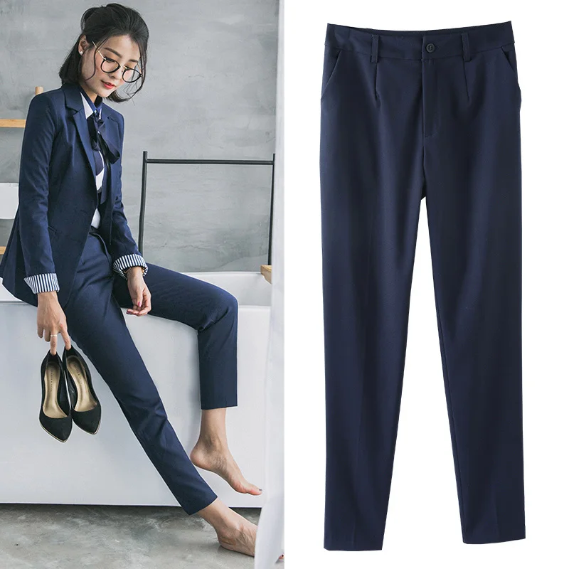 

Черные повседневные брюки с высокой талией, прямые, деловые, женские, модные, осенние, укороченные, облегающие, офисные