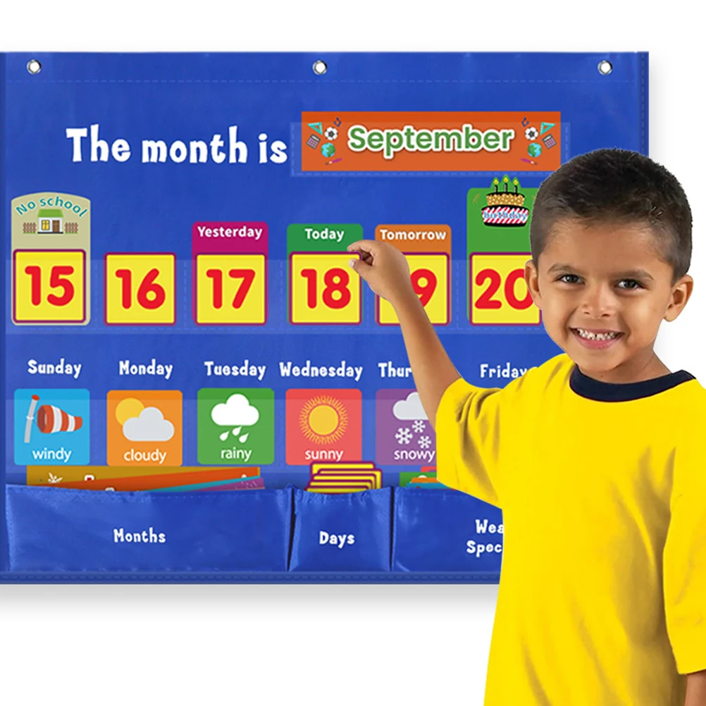 

Calendar Hanging Bag Kids Pocket Chart Classroom Teaching Polyester Kindergarten Daycare Center