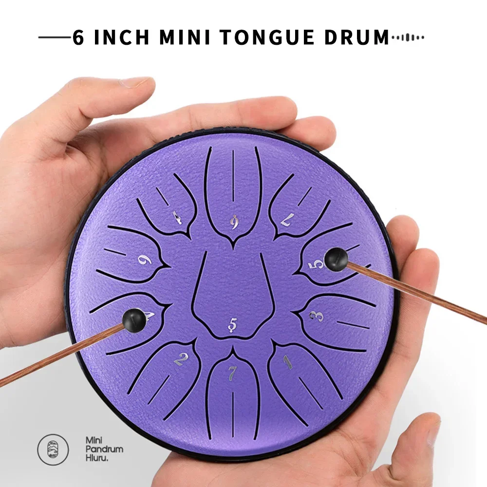 6Inch 11Tones D Key Mini Portable Drum Steel Tongue Tamborine Professional Music Performances Musical Instrument Meditation Gift